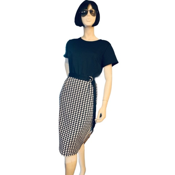 Kalijati Navy & White Geometric A-line Dress, Size L - Picture 1 of 5
